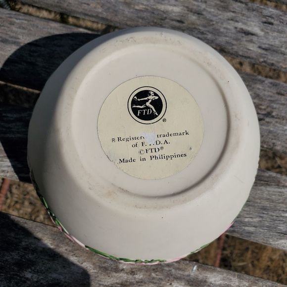 FTD 1990s Ceramic Round Rose Flower Pot Vase - Picture 3 of 5